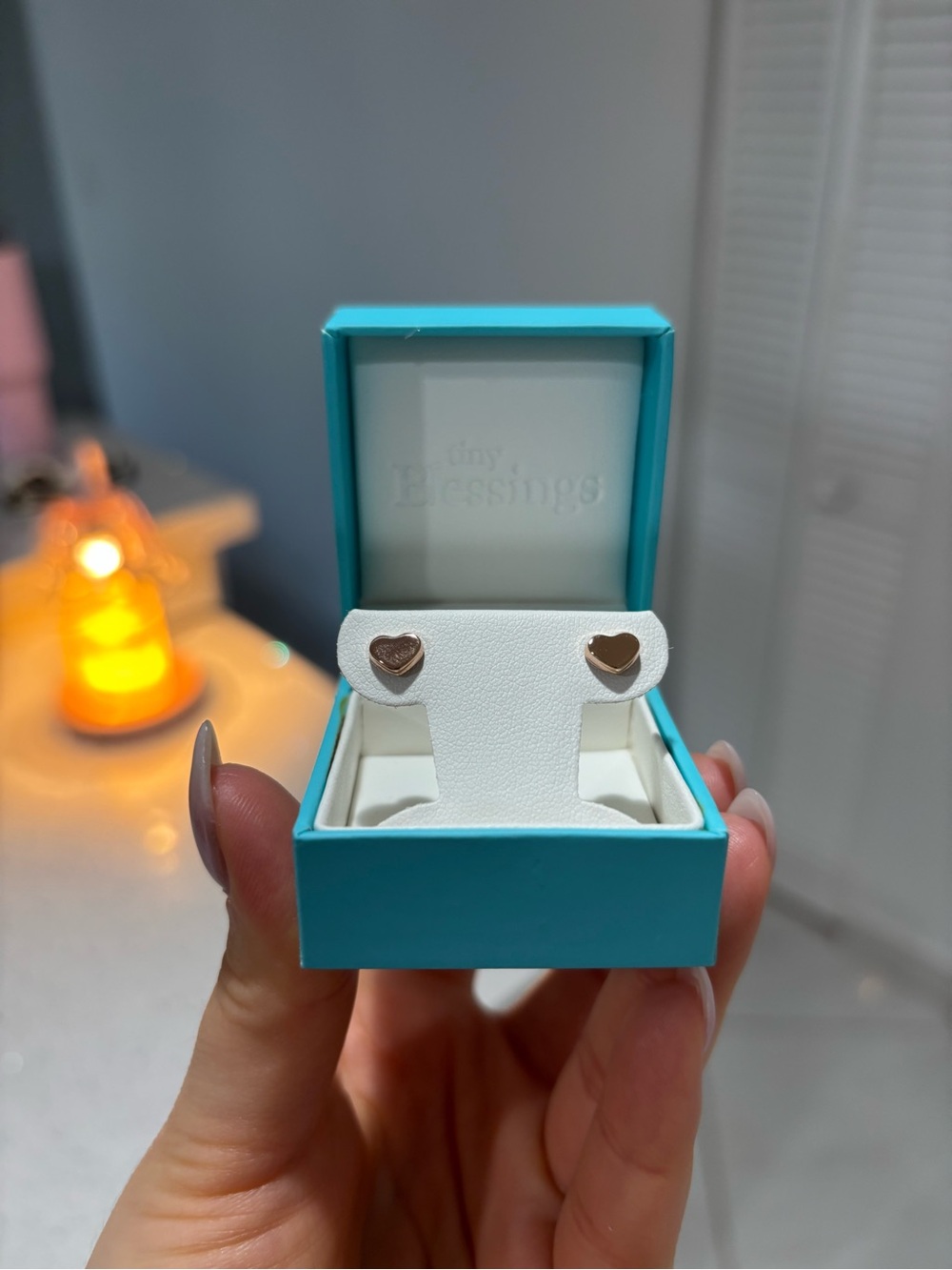 New Tiny Blessings Heart Shaped Screw Back Earrings in 14K Rose Gold
